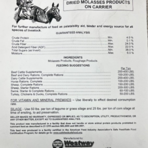 Dried Molasses Ration Tag